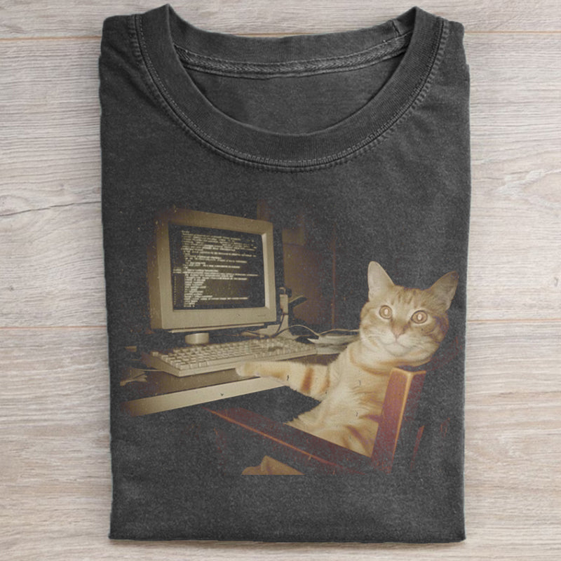 Retro Computer Cat T-shirt
