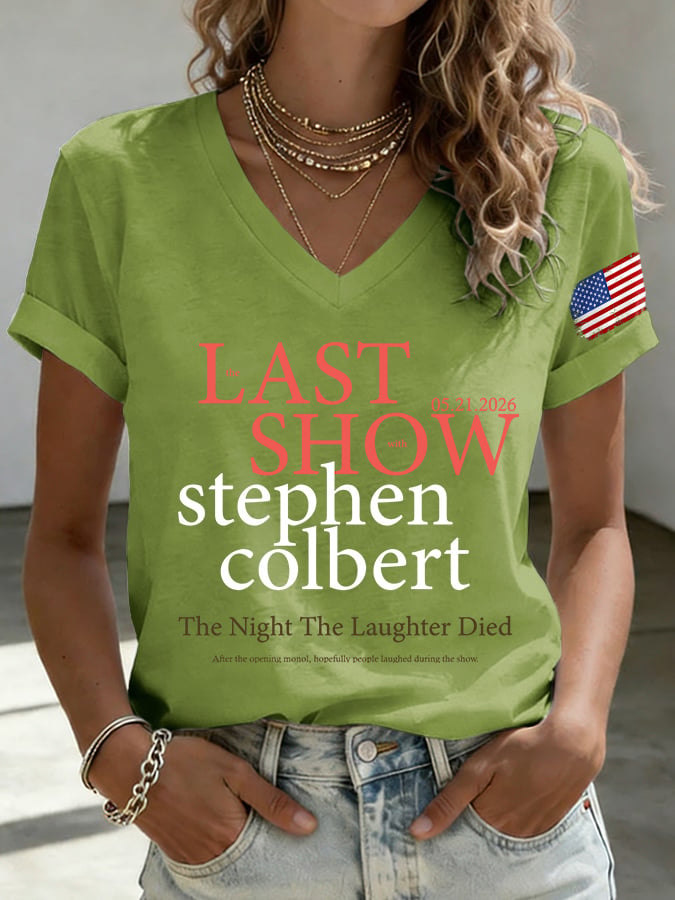 V-Neck Retro Last Show 05.21.2026 The Night The Laughter Died After The Opening Monol, Hopefully People Laughed During The Show Print T-Shirt