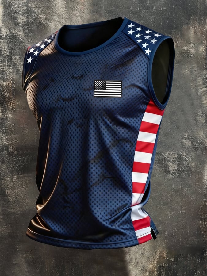 Men's Retro Independence Day Patriot Crew Neck Tank Top