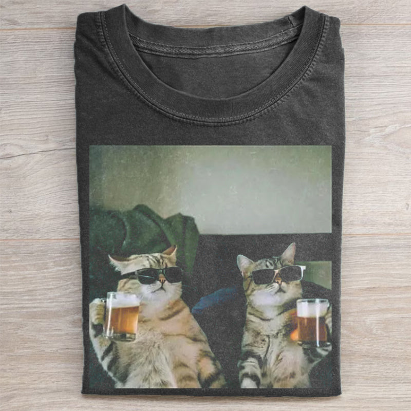 Cool Cat Drinking Bee T-Shirt