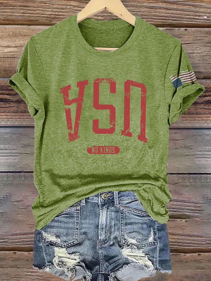 🔥Buy 3 Get 15% Off🔥Retro Upside Down USA & Flag No Kings Print T-Shirt