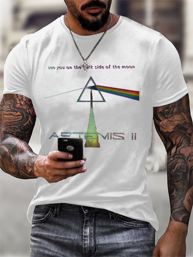 Men's Retro Artemis II See You On The Dark Side Of The Moon Print T-Shirt