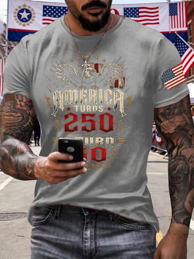 Men's Retro 250th Anniversary 1776-2026 America Turns 250 I Turn 50 1776 • 1976 • 2026 Print T-Shirt