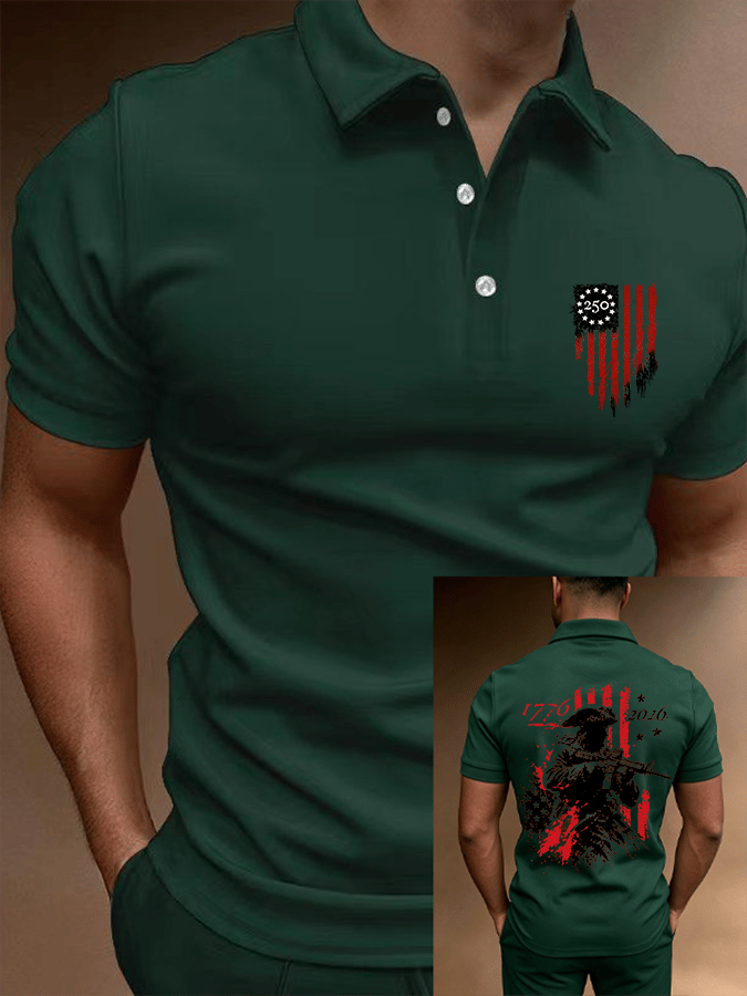 Men's 250th Anniversary Distressed American Flag 2-sided Polo Shirt