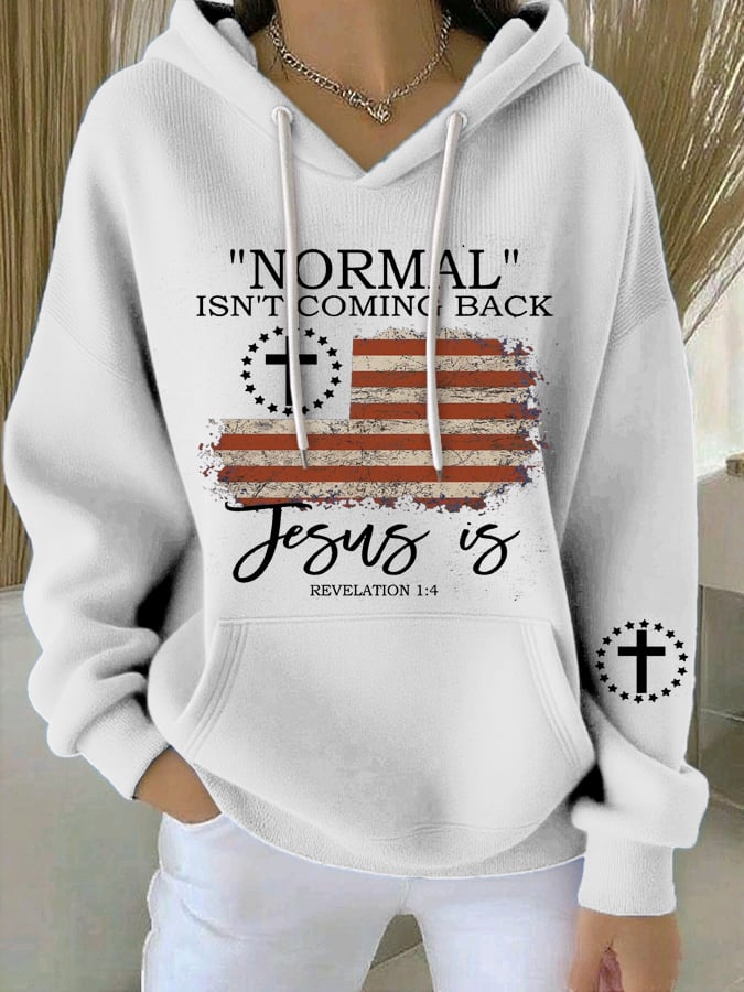 Women's Retro Faith “Normal Isnt Coming Back” Print Casual Hooded Sweatshirt