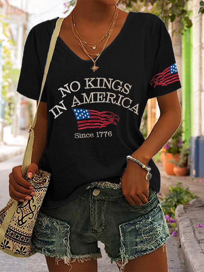 🔥Buy 3 Get 15% Off🔥V-neck Retro No Kings In America Since 1776 Print T-Shirt