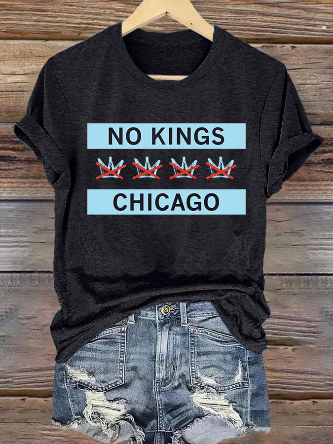 🔥Buy 3 Get 15% Off🔥Women's  No Kings Chicago Flag Print  T-Shirt
