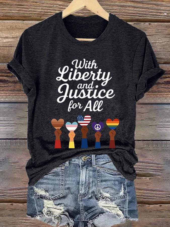 🔥Buy 3 Get 15% Off🔥Women's With Liberty Justice for All  Print Caasual T-shirt
