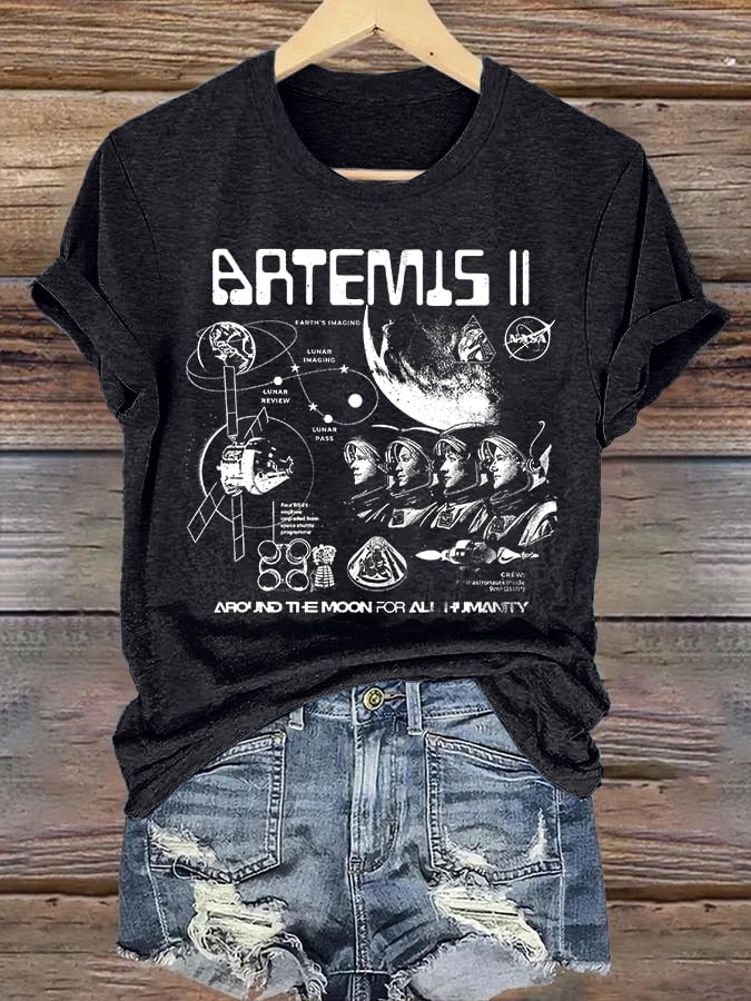 Women's  Lunar Landing Character Print T-Shirt