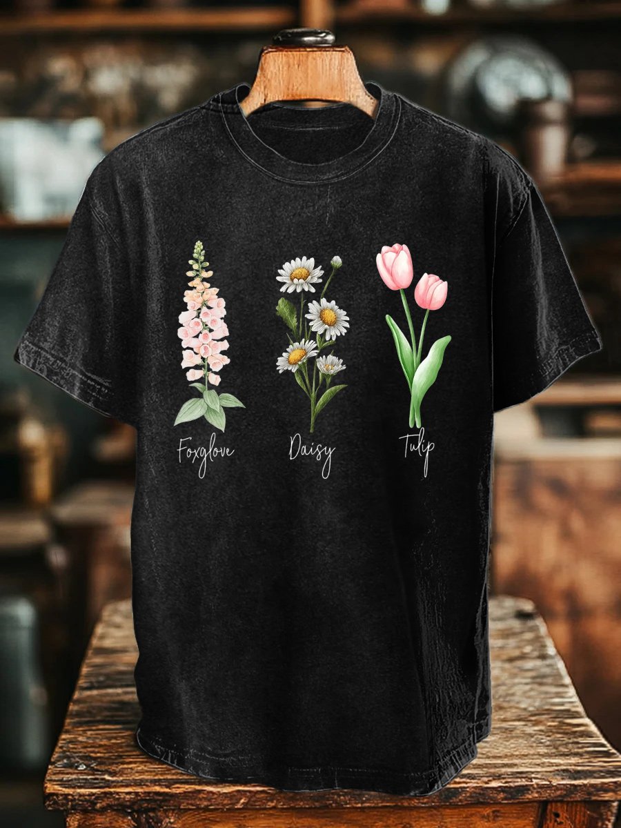 🔥Buy 3 Get 15% Off🔥Unisex Floral Fdt Washed Cotton T-Shirt