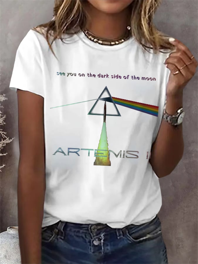 Retro Artemis II See You On The Dark Side Of The Moon Print T-Shirt