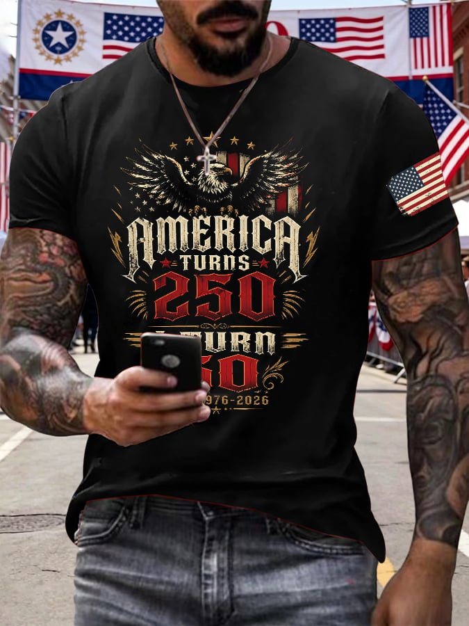 Men's Retro 250th Anniversary 1776-2026 America Turns 250 I Turn 50 1776 • 1976 • 2026 Print T-Shirt