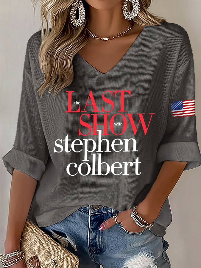 V-Neck Retro Last Show Print T-Shirt