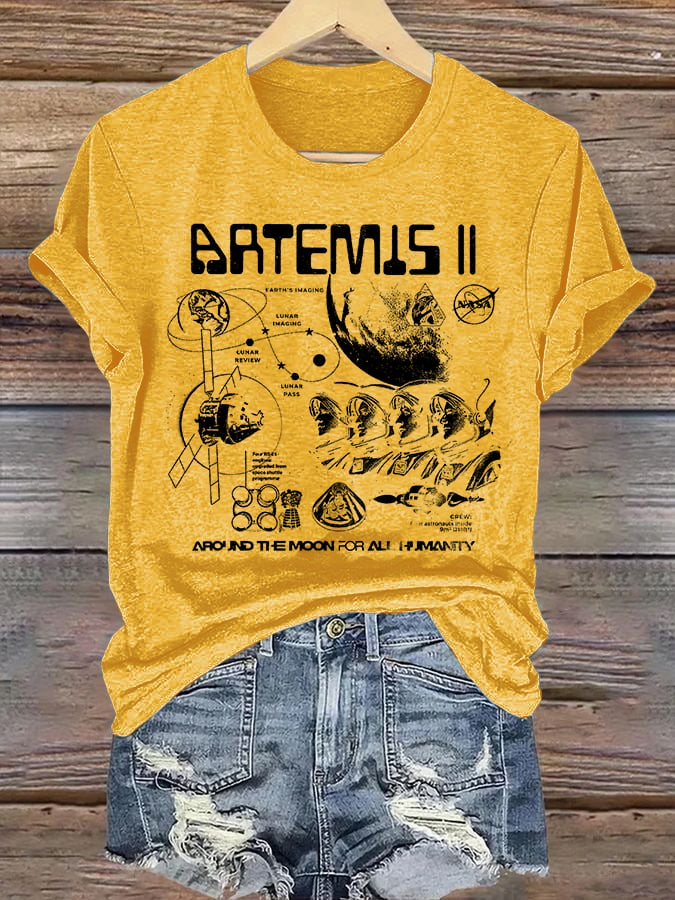 Women's  Lunar Landing Character Print T-Shirt