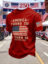 Men's Retro 250th Anniversary 1776-2026 America Turns 250 I Turn 50 1776 • 1976 • 2026 Print T-Shirt