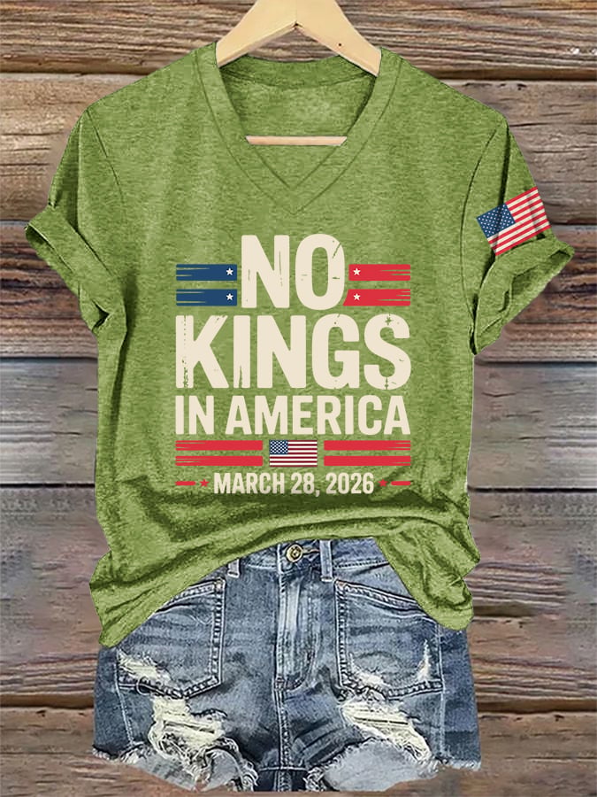 V-Neck Retro No Kings In America March 28 2026 Print T-Shirt