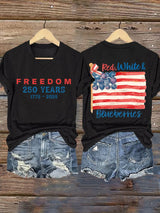 V-Neck Retro Independence Day Red, White & Blueberries Freedom Print T-Shirt