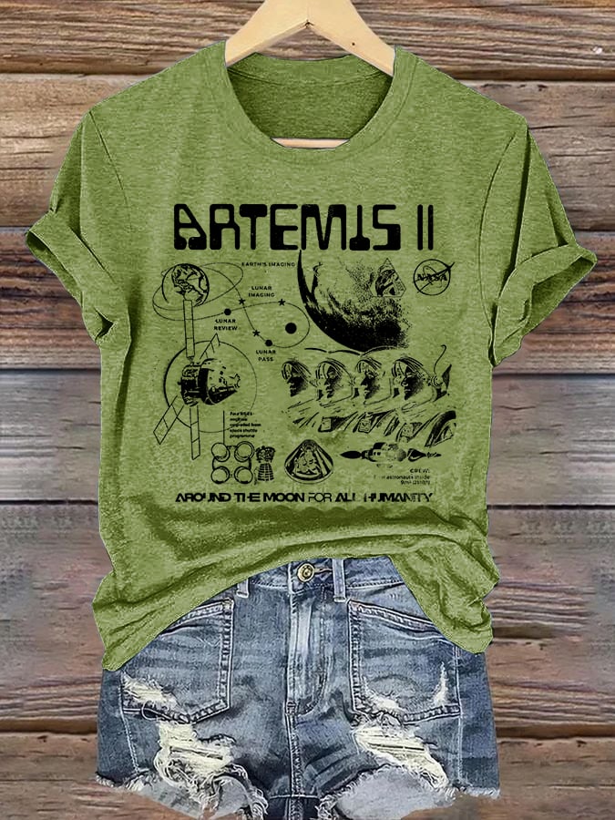 Women's  Lunar Landing Character Print T-Shirt