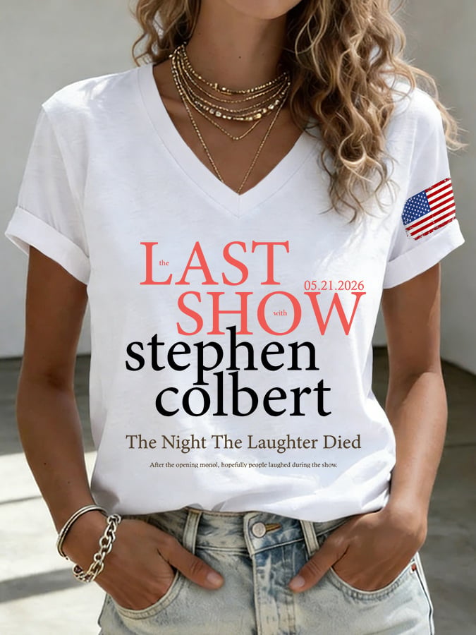 V-Neck Retro Last Show 05.21.2026 The Night The Laughter Died After The Opening Monol, Hopefully People Laughed During The Show Print T-Shirt