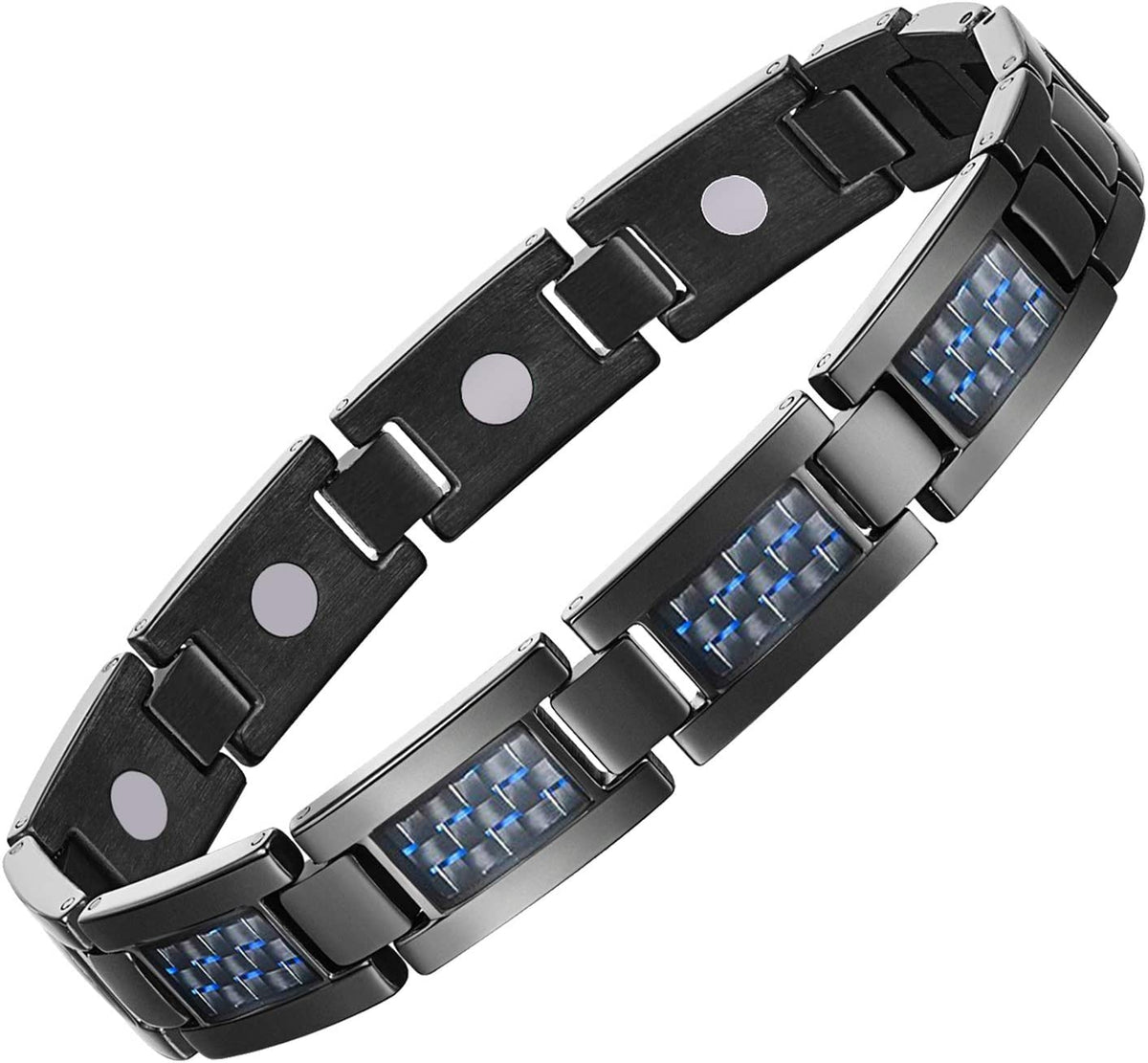 Titanium steel magnetic healing stone carbon fiber energy bracelet-Black