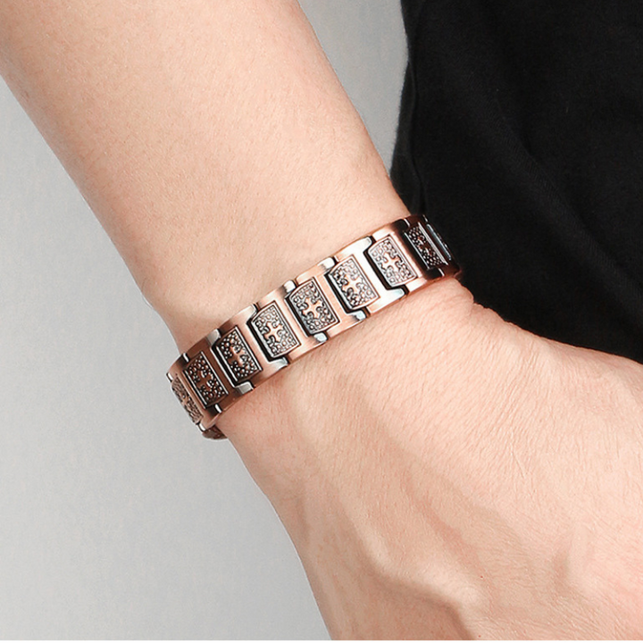 Men's red copper vintage model magnetic therapy stone cross bracelet