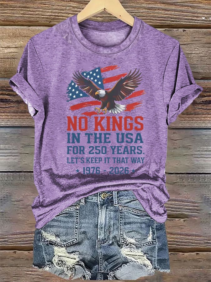 Women's  No Kings USA Patriotic Tee ,250 Years of Democracy printed T-shirt