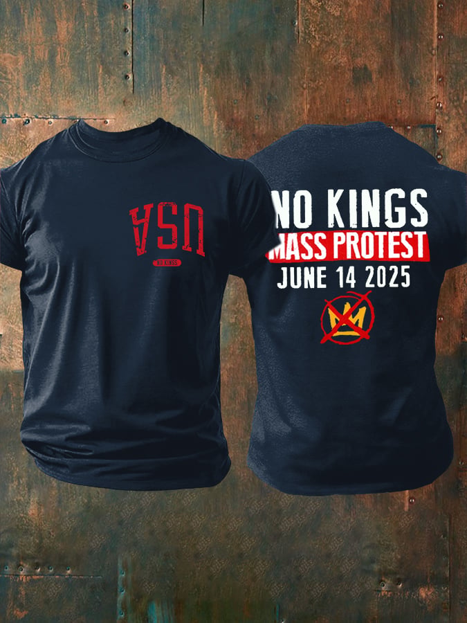 🔥Buy 3 Get 15% Off🔥Retro Man's Upside Down USA No Kings Mass Protest June 14 2025 Print T-Shirt
