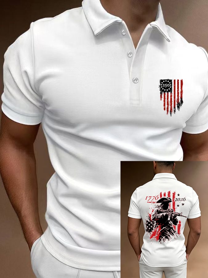 Men's 250th Anniversary Distressed American Flag 2-sided Polo Shirt