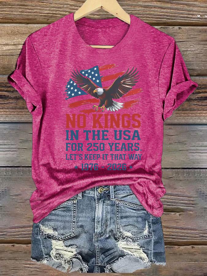 Women's  No Kings USA Patriotic Tee ,250 Years of Democracy printed T-shirt