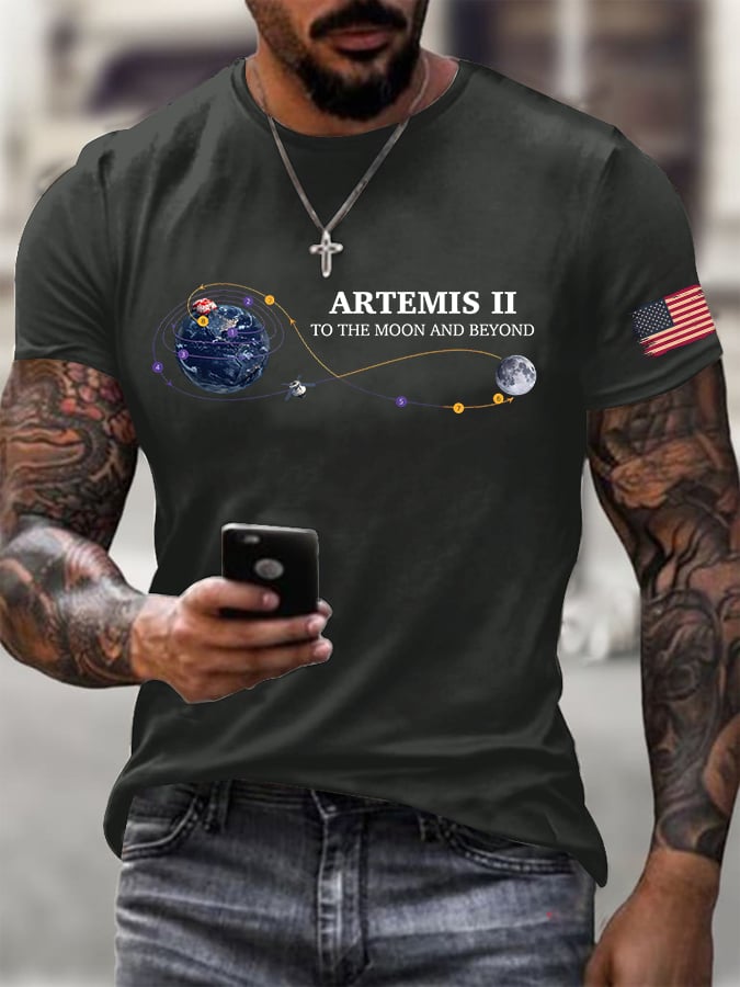 Men's To The Moon And Beyond Print Round Neck T-shirt