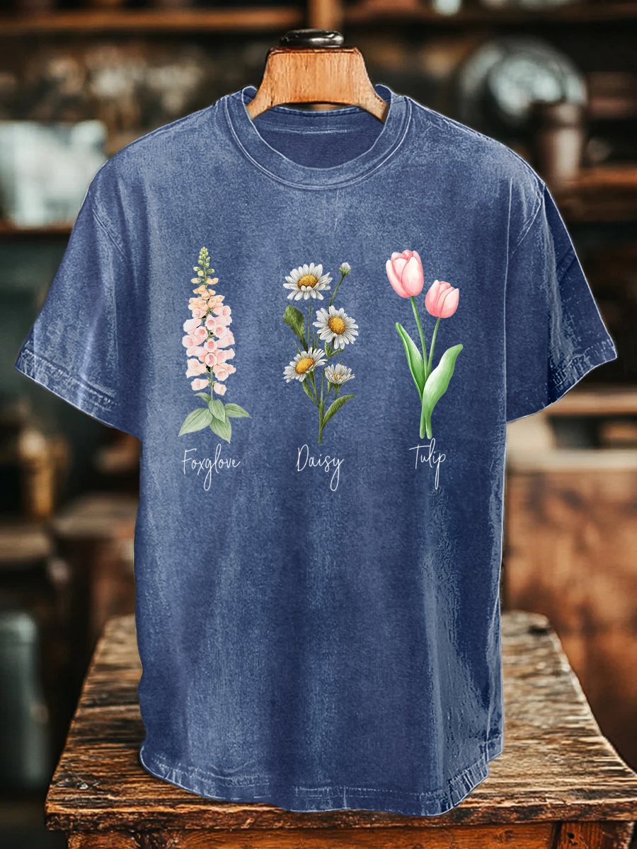 🔥Buy 3 Get 15% Off🔥Unisex Floral Fdt Washed Cotton T-Shirt
