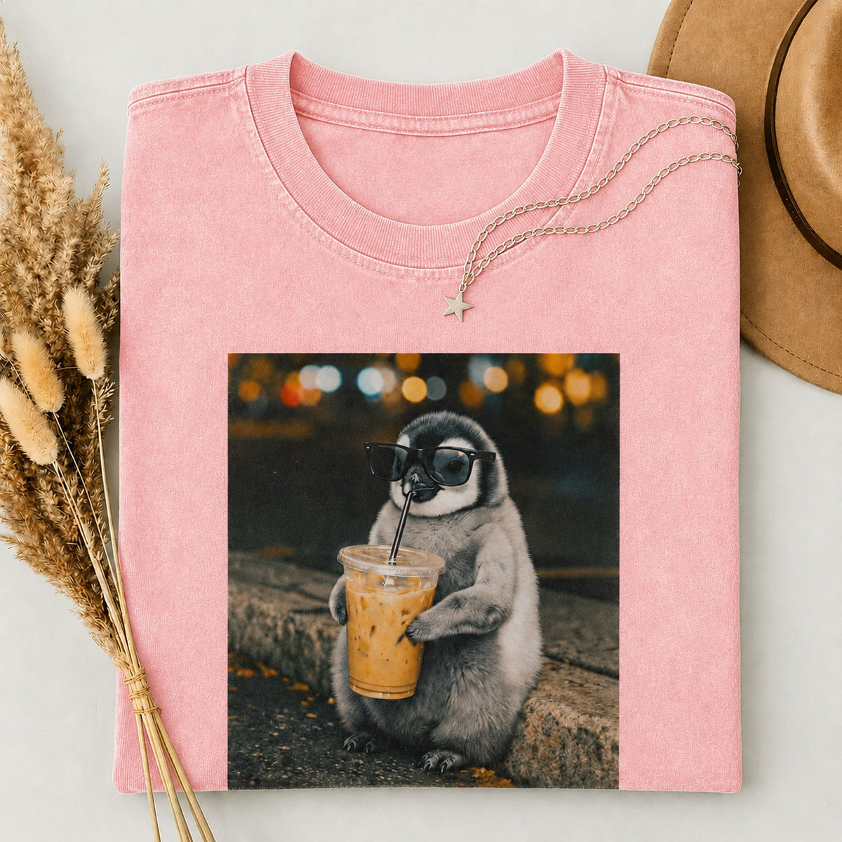 City Night Boba Penguin Vintage Comfort Colors Tee