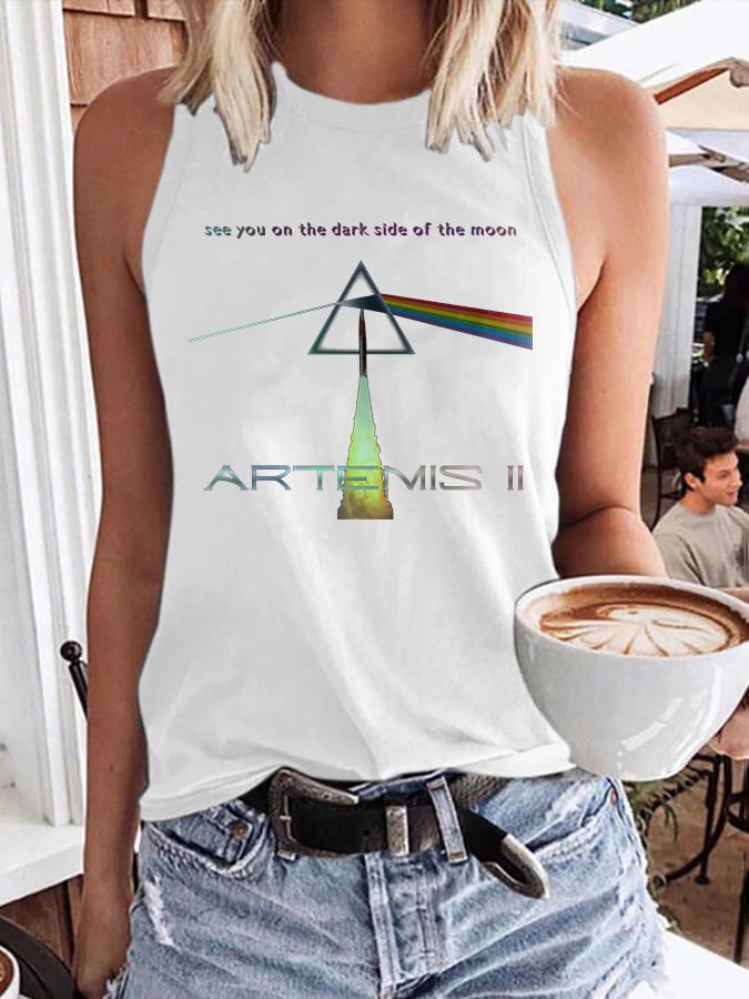 Retro Artemis II See You On The Dark Side Of The Moon Print Tops Tank