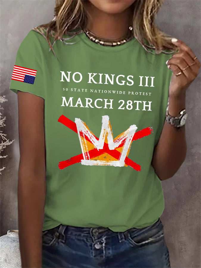 🔥Buy 3 Get 15% Off Retro No Kings III 50 State Nationwide Protest March 28th Print T-Shirt