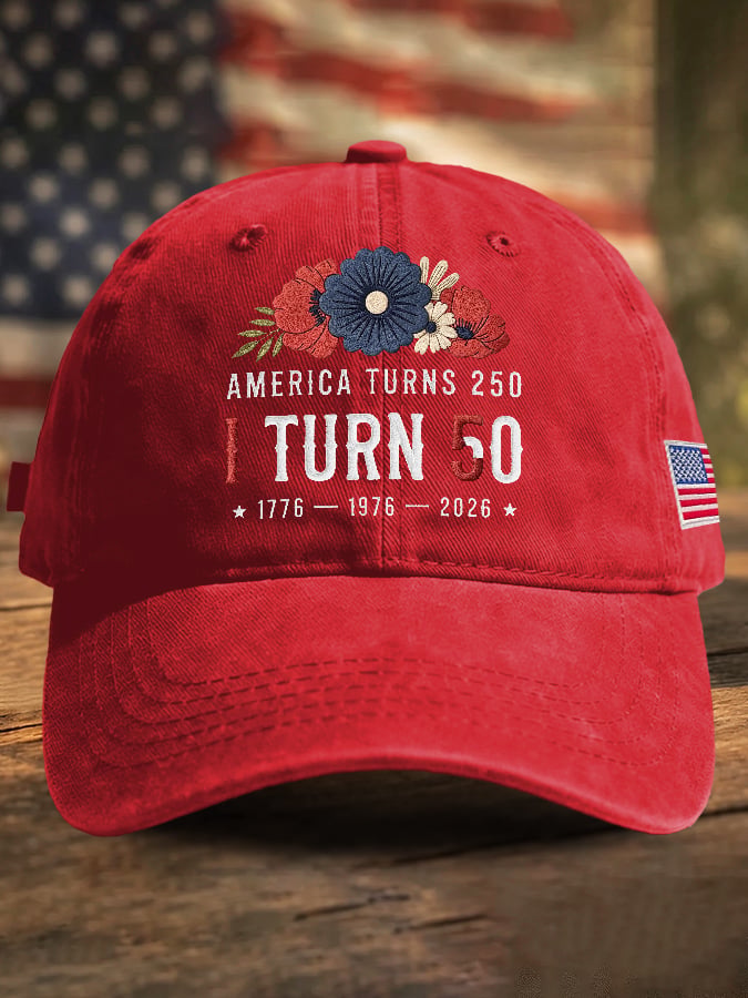 Retro 250th Anniversary 1776-2026 America Turns 250 I Turn 50 1776 • 1976 • 2026 Print Baseball Cap
