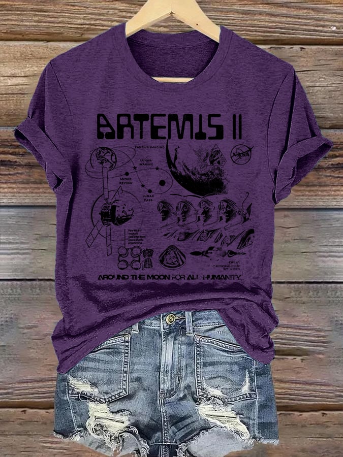 Women's  Lunar Landing Character Print T-Shirt