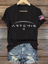 Women's Crewed Again Print V Neck T-shirt