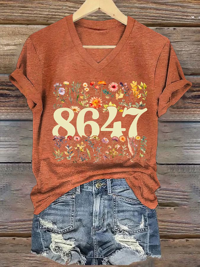 🔥Buy 3 Get 15% Off🔥V-neck 86/47 Flowers Print  T-Shirt