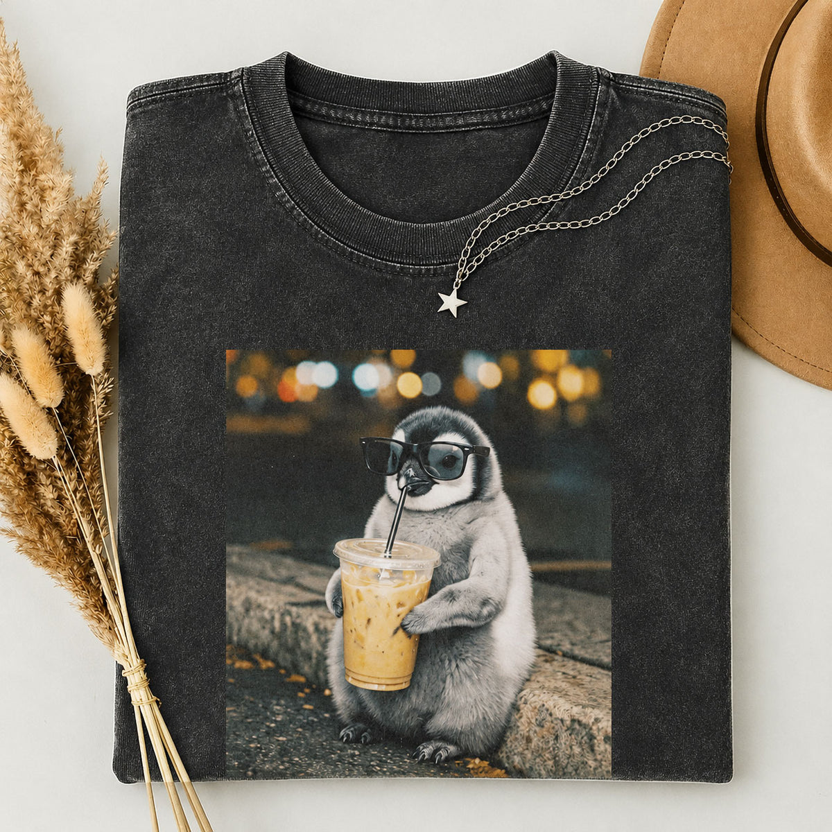 City Night Boba Penguin Vintage Comfort Colors Tee