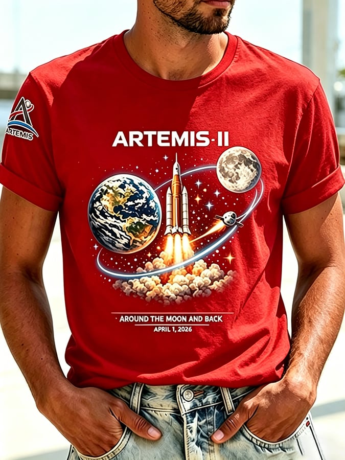 Retro Artemis II 2026 Rocket Launch Print T-Shirt