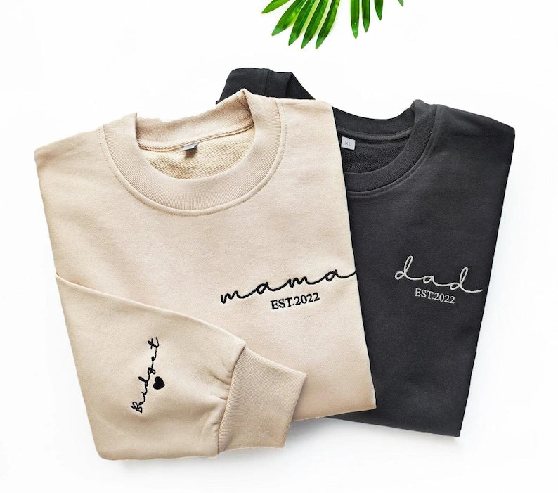 Mama Embroidered Sweatshirt, Custom Mama Est Year Crewneck With Names
