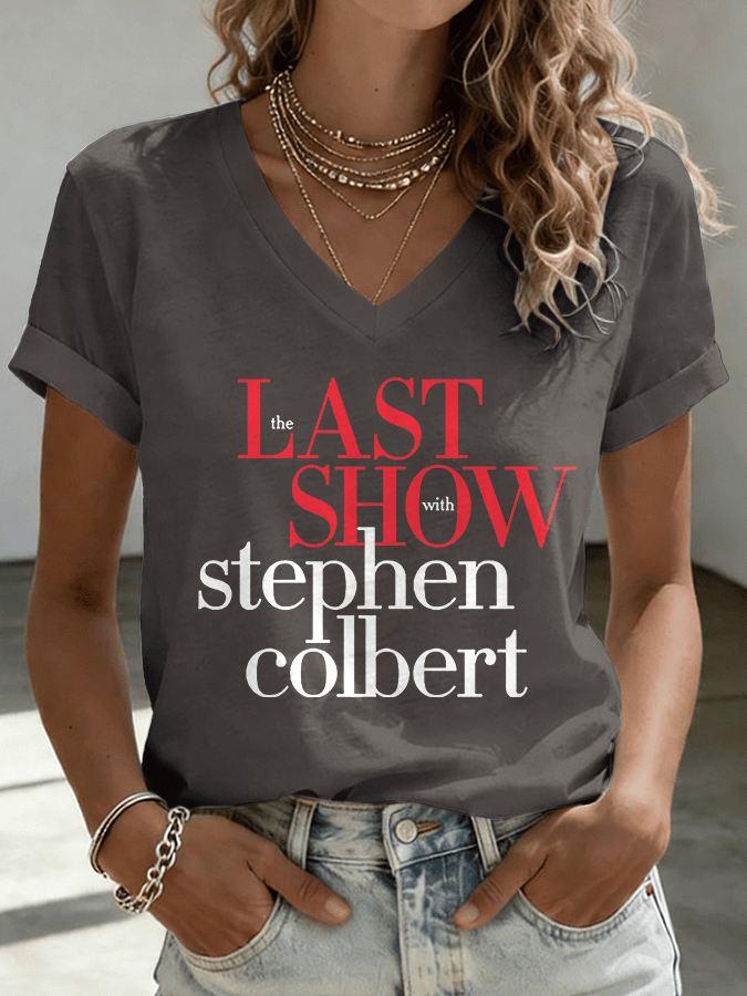 V-Neck Retro Last Show Print T-Shirt