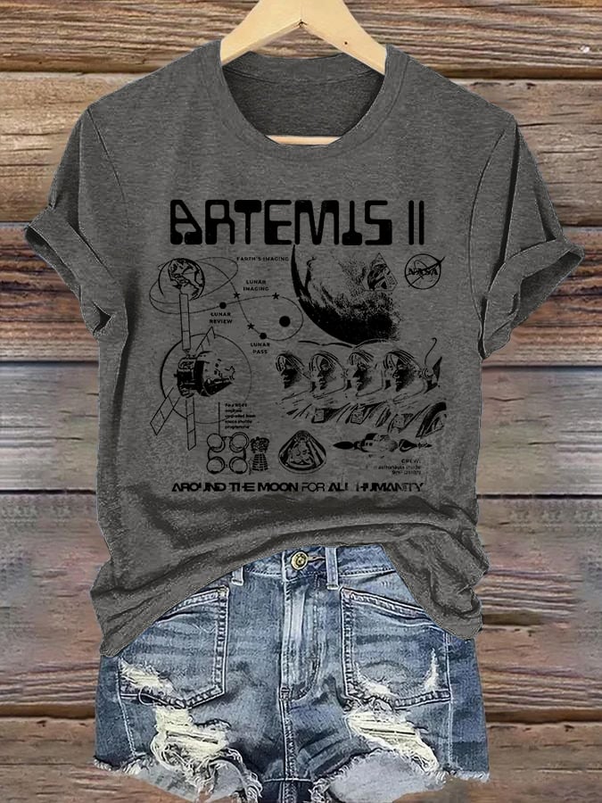Women's  Lunar Landing Character Print T-Shirt