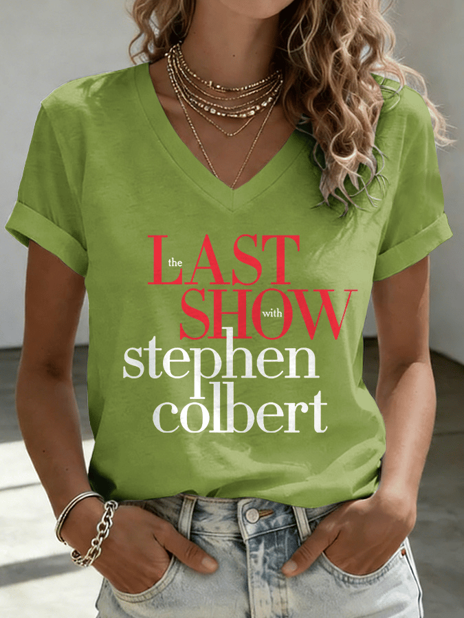 V-Neck Retro Last Show Print T-Shirt