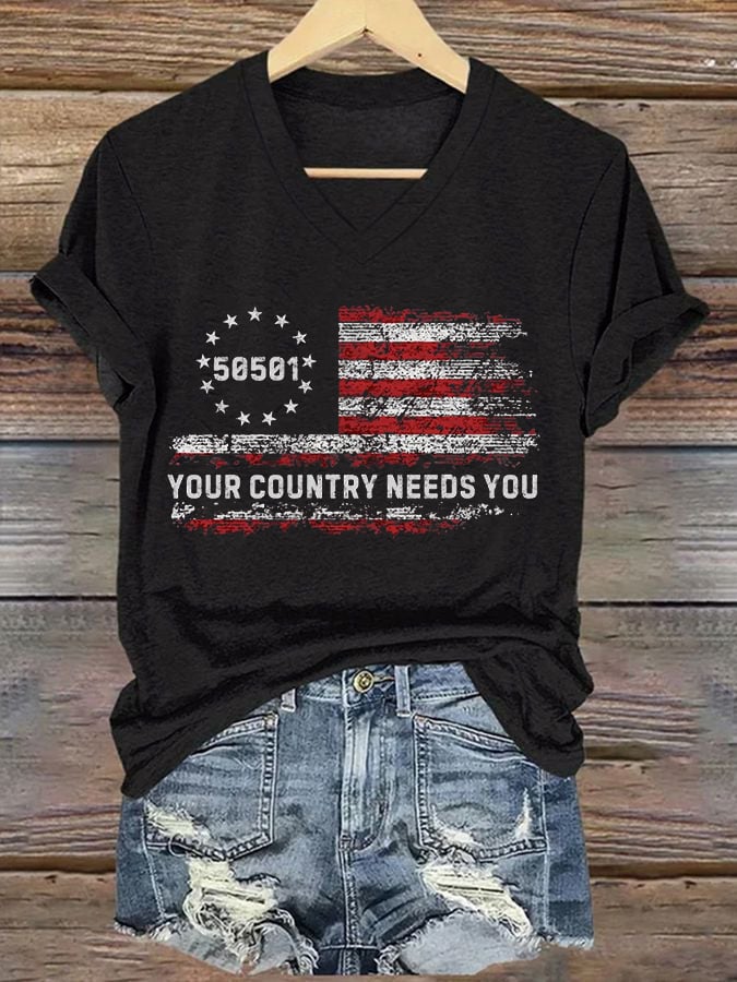 🔥Buy 3 Get 15% Off🔥Women's 50501 Your Country Needs You Print T-Shirt