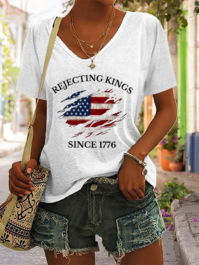 🔥Buy 3 Get 15% Off🔥Women's “Rejecting Kings Since 1776” Print Casual T-Shirt