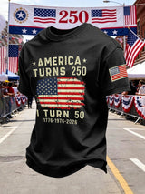 Men's Retro 250th Anniversary 1776-2026 America Turns 250 I Turn 50 1776 • 1976 • 2026 Print T-Shirt