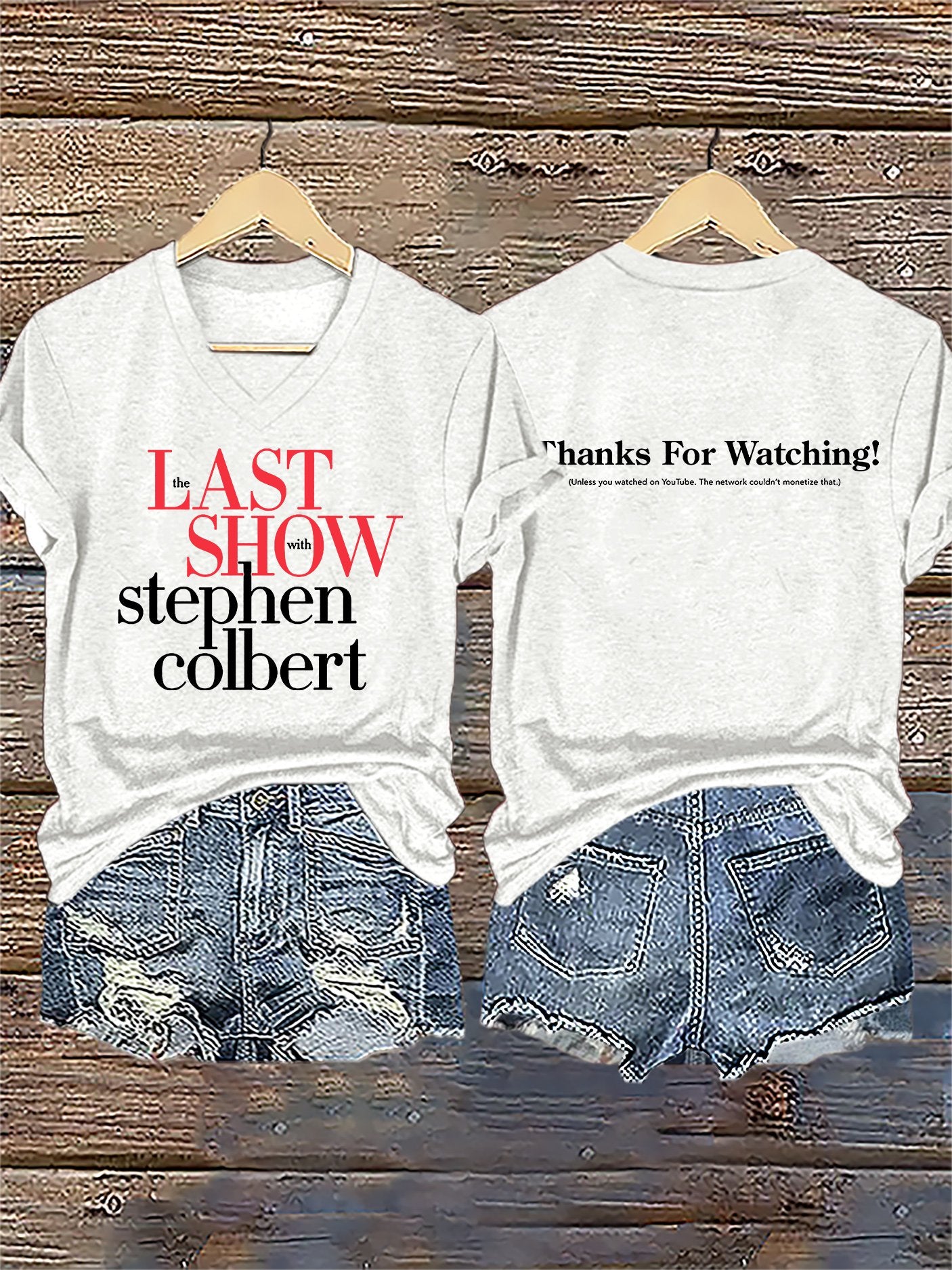 V-Neck Retro Last Show Print T-Shirt