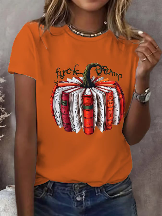 Women's  Fall Book Pumpkin DTF transfer - FDT, Fall Aesthetic print  T-Shirt