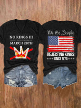 V-Neck Retro No Kings III 50 State Nationwide Protest March 28th Rejecting Kings Since 1776 Print T-Shirt
